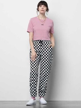 VANS Women Black White Checkered Jogger Pants